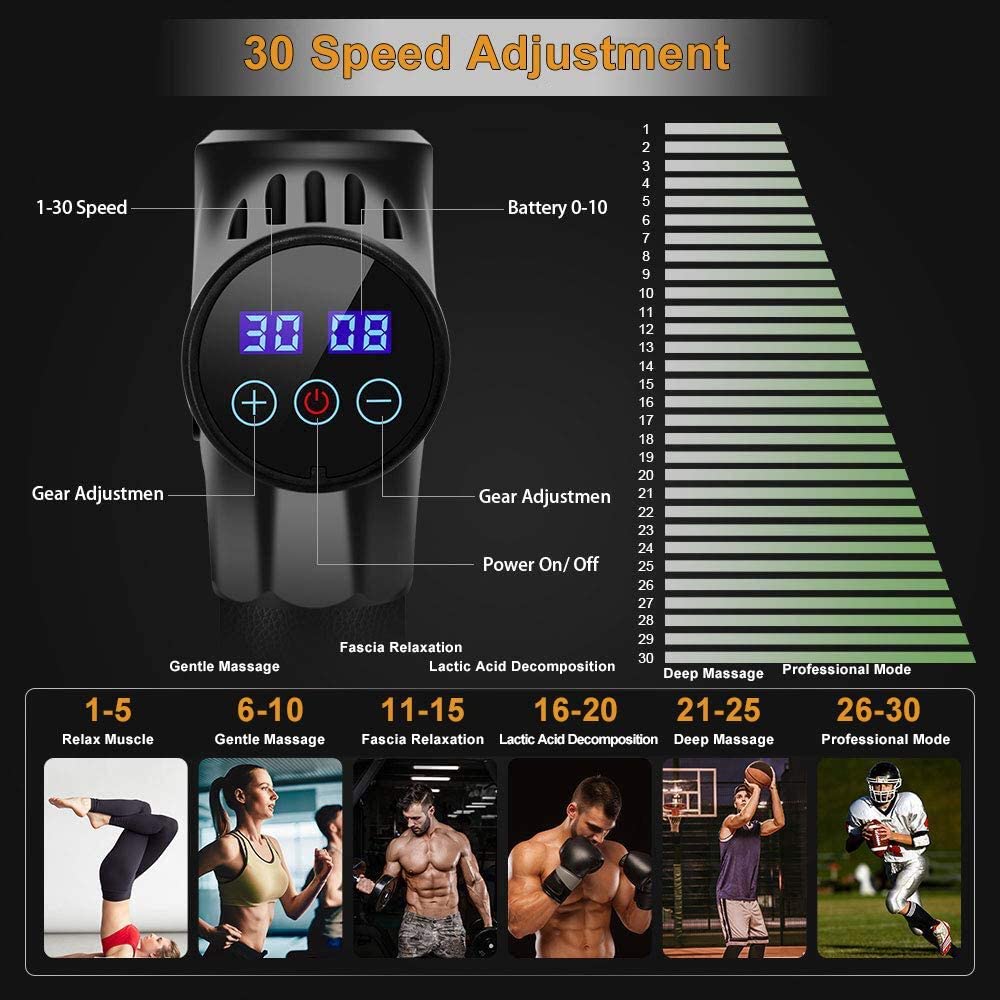 Massage Gun Muscle Stimulator 30 Speeds Body Massager Black Phoenix a2 Gun Massage MG47091