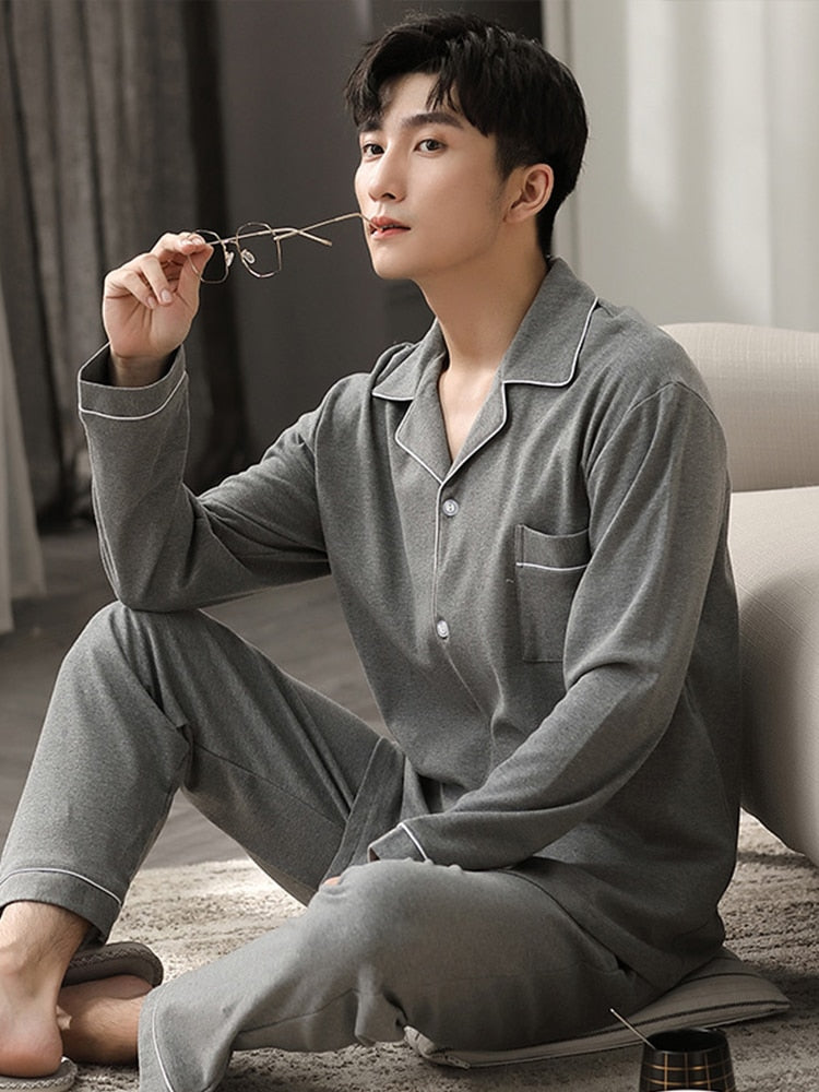 Cotton Solid Color Design Pajama for Men Lounge Sleepwear