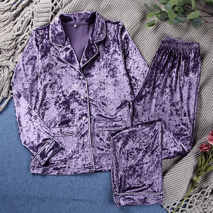 HECHAN Velvet Women Pajamas Long Sleeve