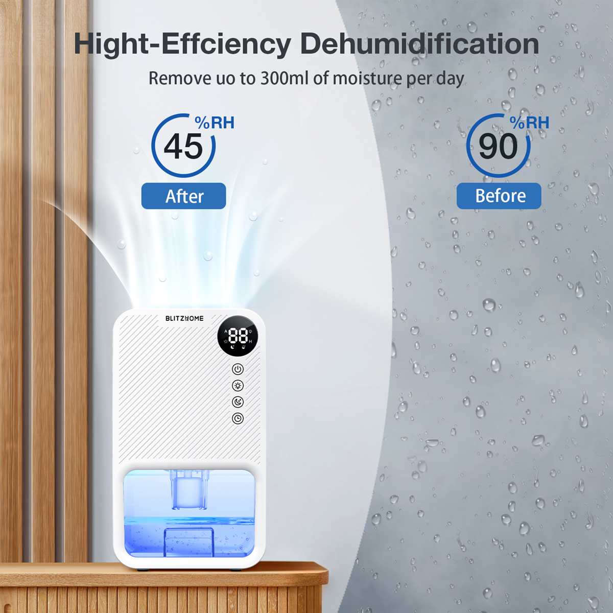 Air Dehumidifier Moisture Absorbers With 1100ml 24H Timing, Colorful Light, Quiet Air Dryer