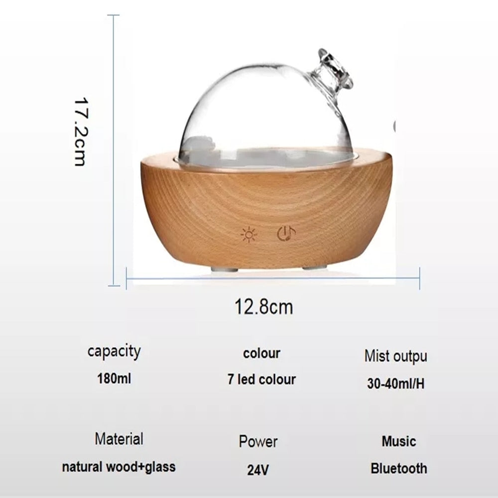 Wood Humidifier Diffuser 150ML Bluetooth Spray Aroma Mute Large Capacity Night Light