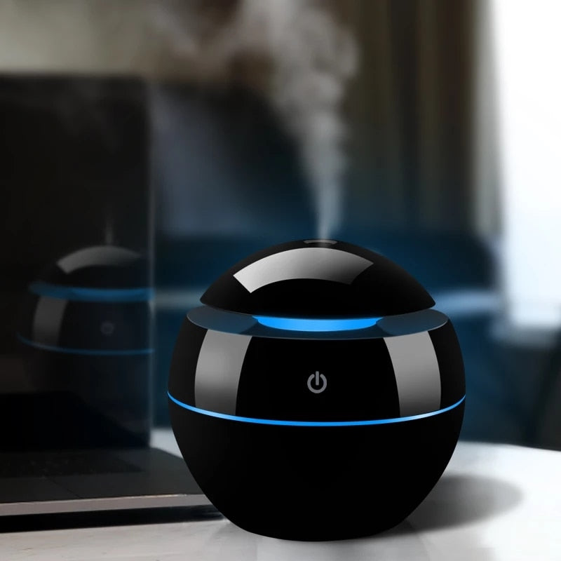 Air Humidifier Ultrasonic USB Aroma Diffuser Wood Grain LED Night Light and Essential Oil Diffuser