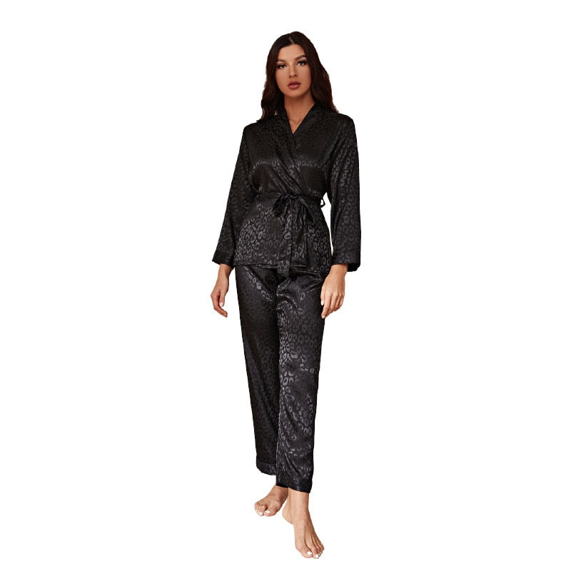 QSROCIO Women's Black Leopard Pajamas Set