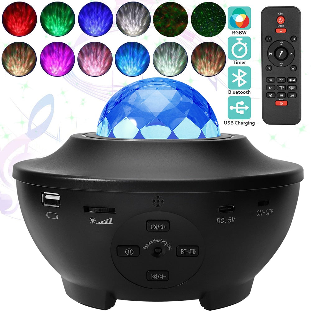 USB LED Star Night Light Projector, Bluetooth-compatible Sound-Activated