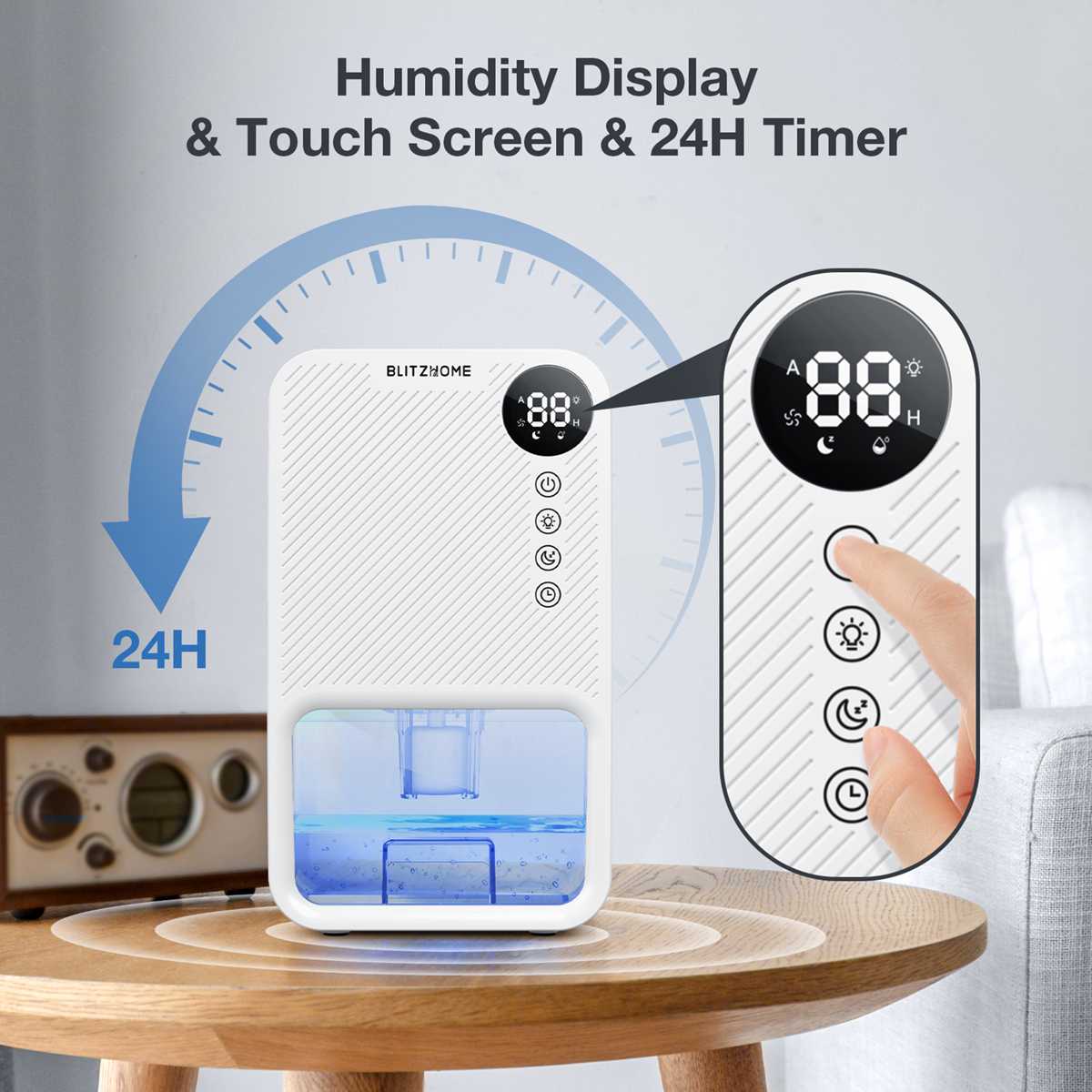 Air Dehumidifier Moisture Absorbers With 1100ml 24H Timing, Colorful Light, Quiet Air Dryer