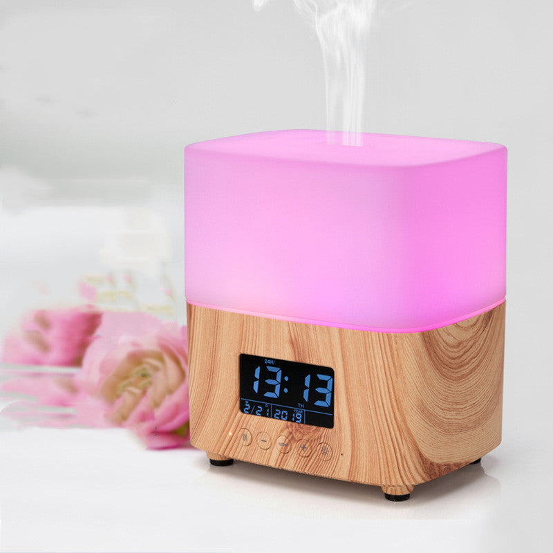 Ultrasonic Essential Oil Aroma Diffuser Humidifier Wood Grain Alarm Clock