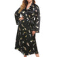 Long Robes For Women Flower Print Bathrobe V-neck Silk Sleepwear