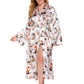 Long Robes For Women Flower Print Bathrobe V-neck Silk Sleepwear