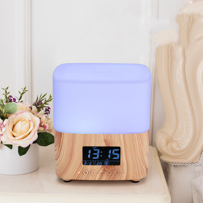 Ultrasonic Essential Oil Aroma Diffuser Humidifier Wood Grain Alarm Clock