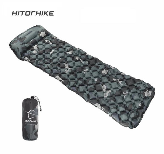 Outdoor Sleeping Pad Inflatable Mattress with Pillow, Travel Mat Folding Bed Ultralight Air Cushion