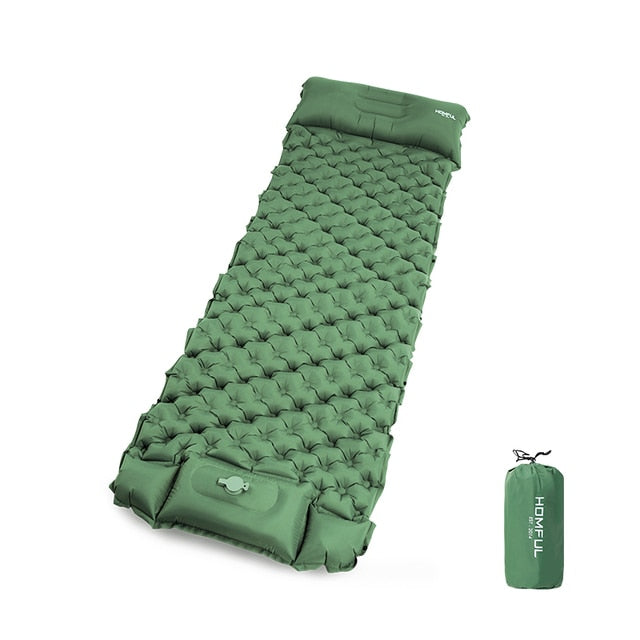 Outdoor Sleeping Pad Inflatable Mattress with Pillow, Travel Mat Folding Bed Ultralight Air Cushion