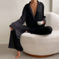 Hiloc Oversized Satin Silk Sleepwear Low Cut Pajamas For Women