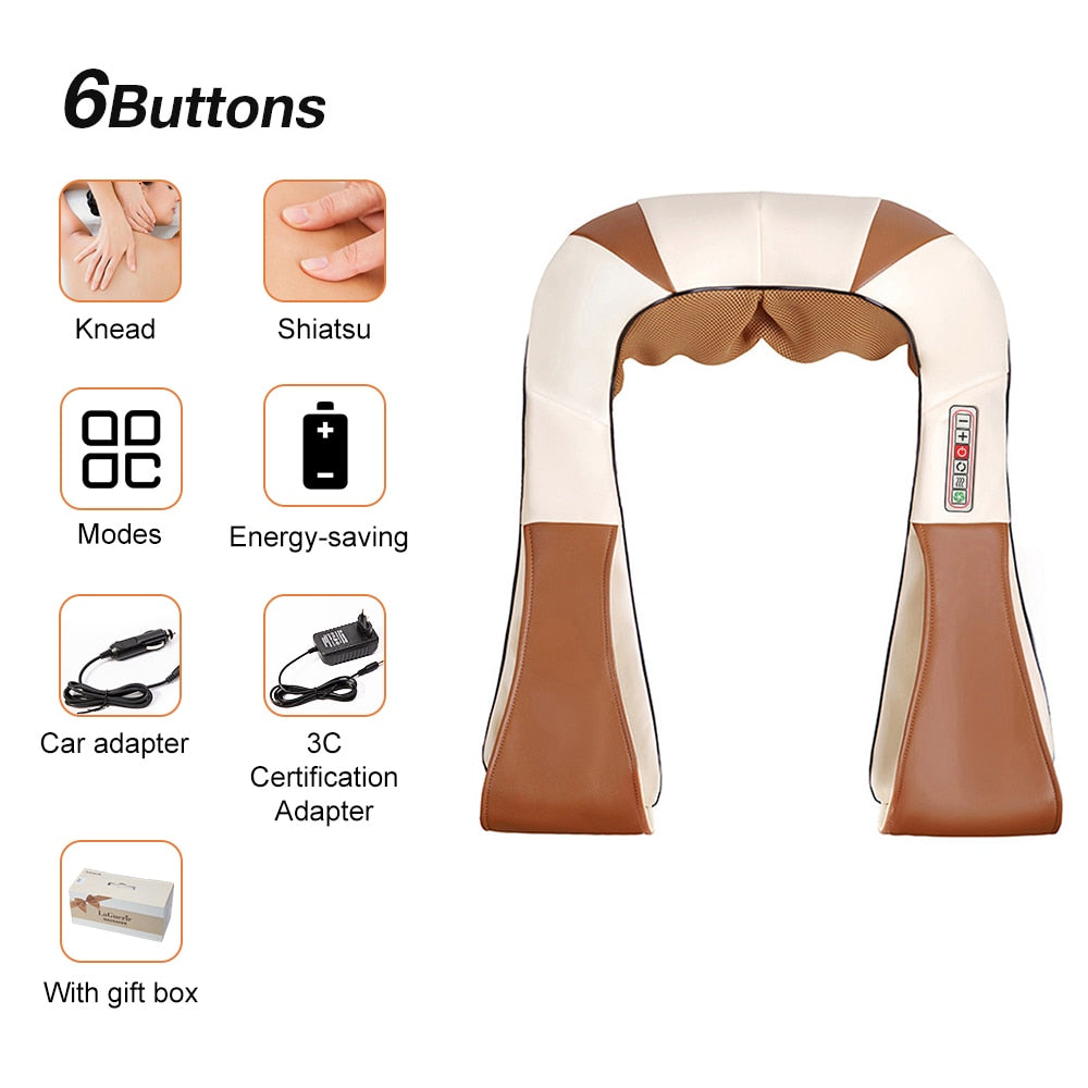 U Shape Electrical Shiatsu Back Neck Shoulder Body Massager, Infrared Heated 4D Kneading Car/Home