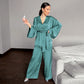HiLoc Women Sleepwear Loose Flare Pants Three Quarter Sleeve Satin Robe