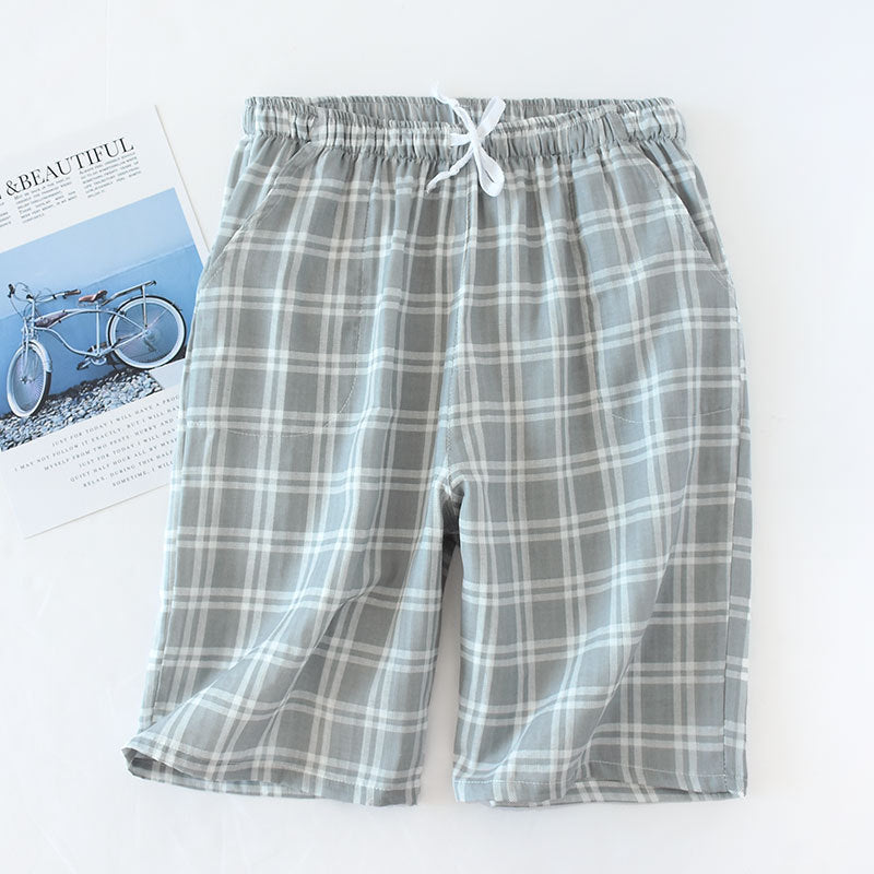 Cotton Gauze Plaid Knitted Sleep Pants