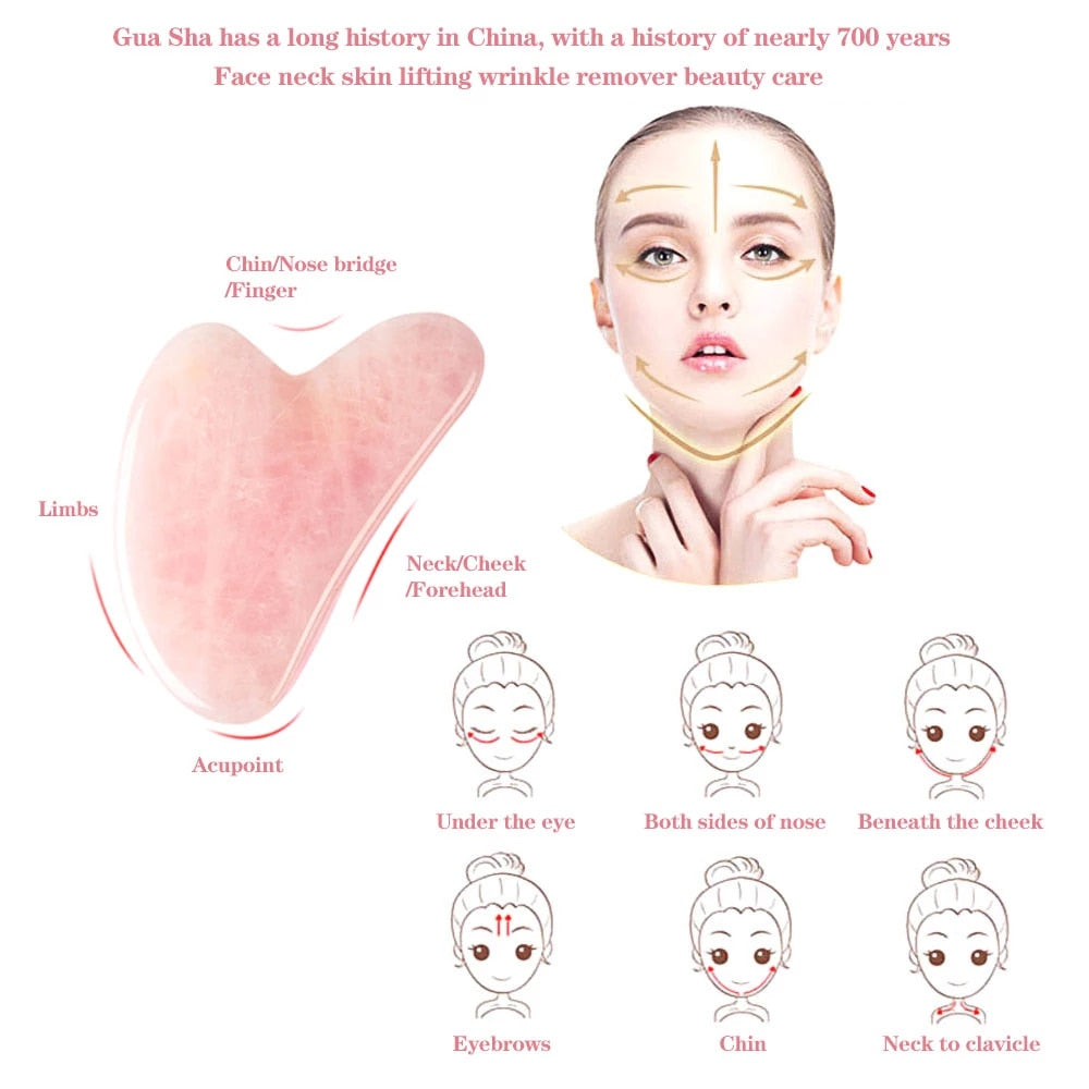 Natural Rose Quartz Jade Guasha Scraper Board Massager for Face and Body