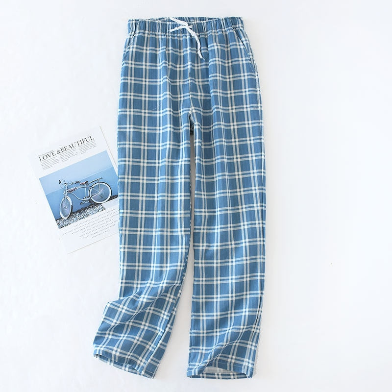 Cotton Gauze Plaid Knitted Sleep Pants