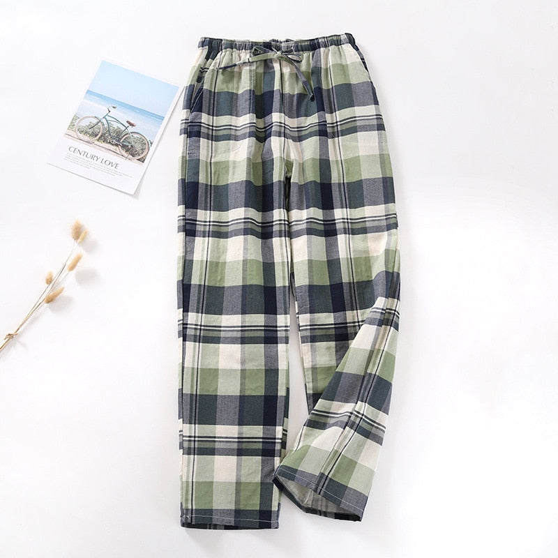 Cotton Gauze Plaid Knitted Sleep Pants