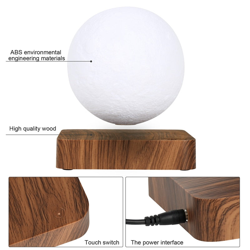 Magnetic Levitation LED Touch 3D Print Light Bedroom Moon Night Lamp