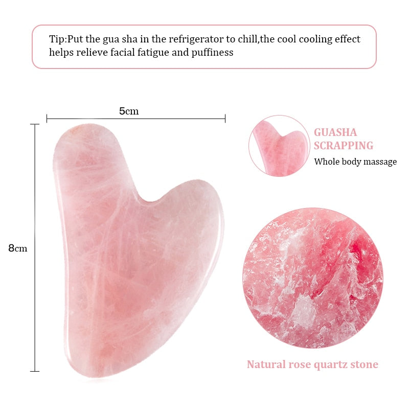 Natural Rose Quartz Jade Guasha Scraper Board Massager for Face and Body