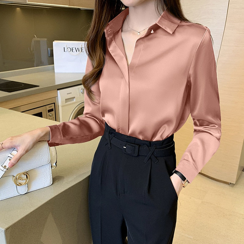 Women's Satin Long Sleeve Shirt