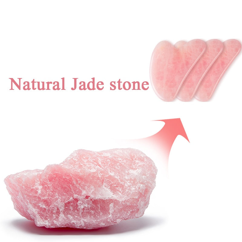 Natural Rose Quartz Jade Guasha Scraper Board Massager for Face and Body