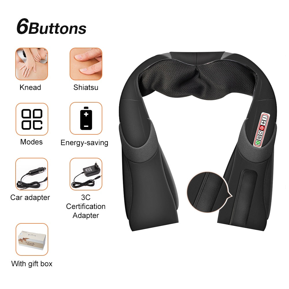 U Shape Electrical Shiatsu Back Neck Shoulder Body Massager, Infrared Heated 4D Kneading Car/Home