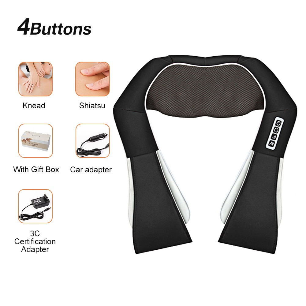 U Shape Electrical Shiatsu Back Neck Shoulder Body Massager, Infrared Heated 4D Kneading Car/Home