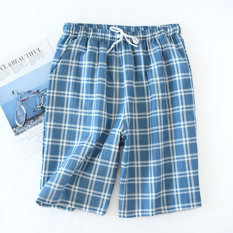 Cotton Gauze Plaid Knitted Sleep Pants