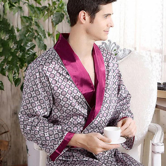 Men's Robe Nightgown Satin Kimono Bathrobe