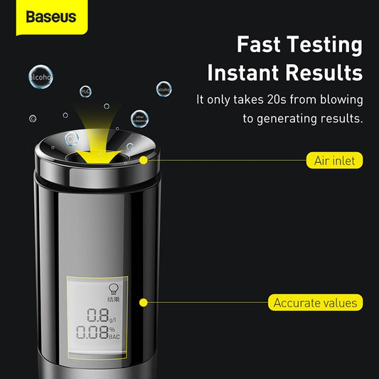 Baseus Automatic Alcohol Tester Professional Breath Tester, LED Display, Portable USB Rechargeable Breathalyzer Alcohol Test Tools