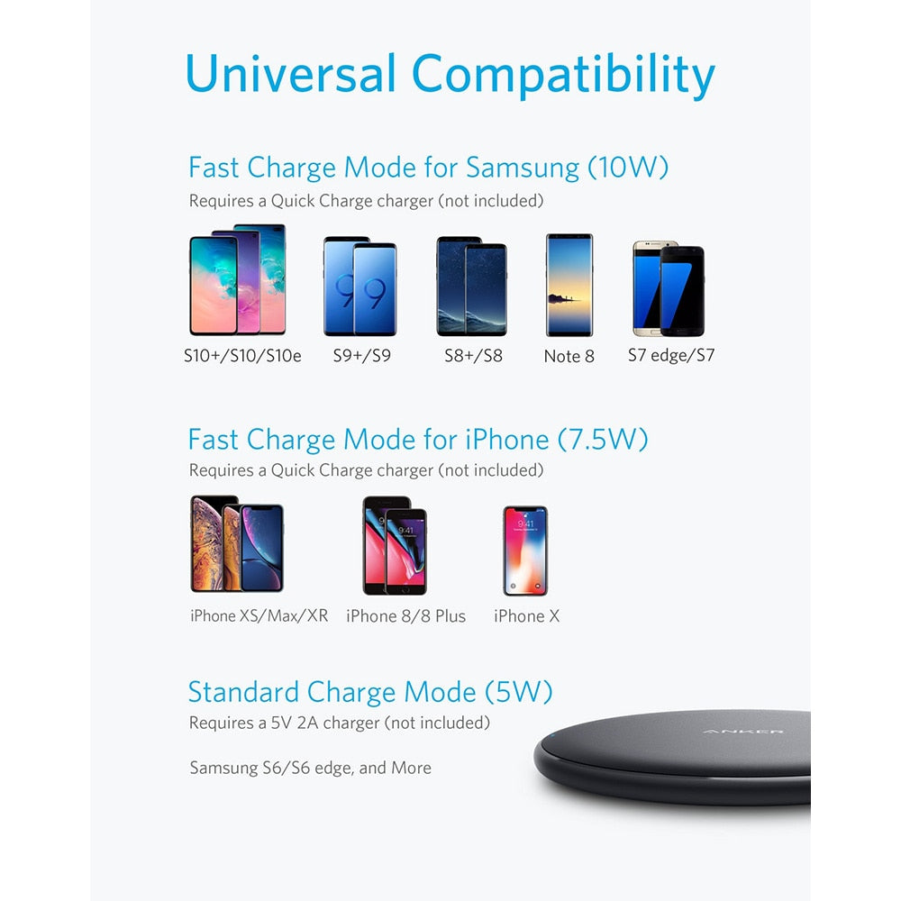 Anker wireless charger 313 Qi-Certified 10W Max charger for iphone 12/iphone 13 smartphone wireless charging