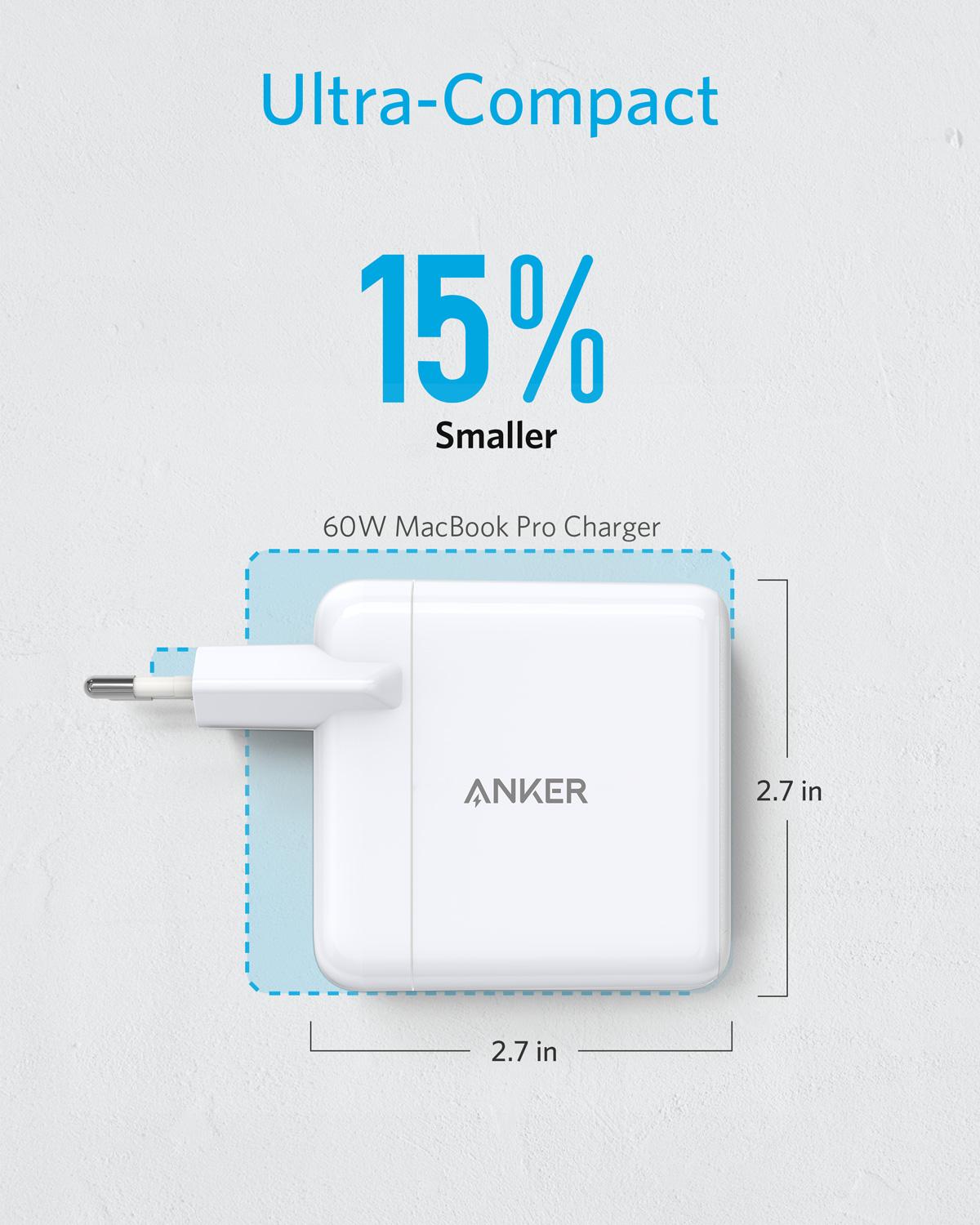 Anker 60W 2-Port USB C Charger, PowerPort Atom PD 2 [GAN Tech] Compact Foldable Wall Charger, Power Delivery for MacBook Pro