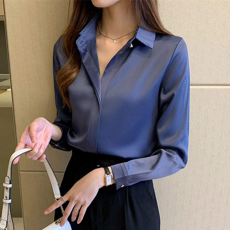 Women's Satin Long Sleeve Shirt