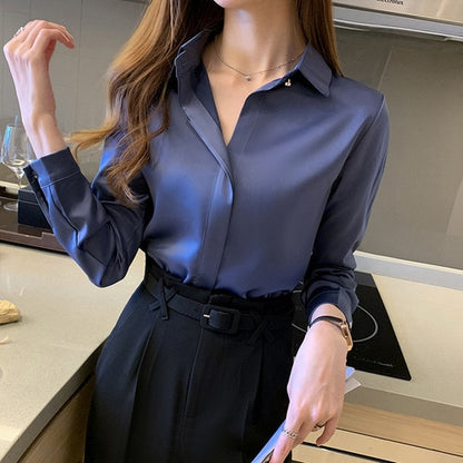 Women's Satin Long Sleeve Shirt