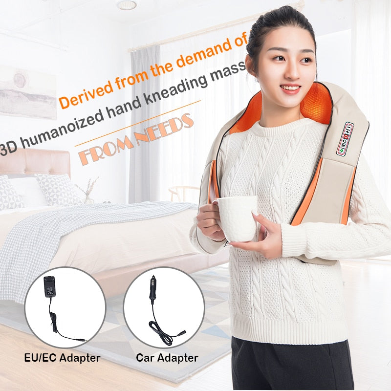 U Shape Electrical Shiatsu Back Neck Shoulder Body Massager, Infrared Heated 4D Kneading Car/Home