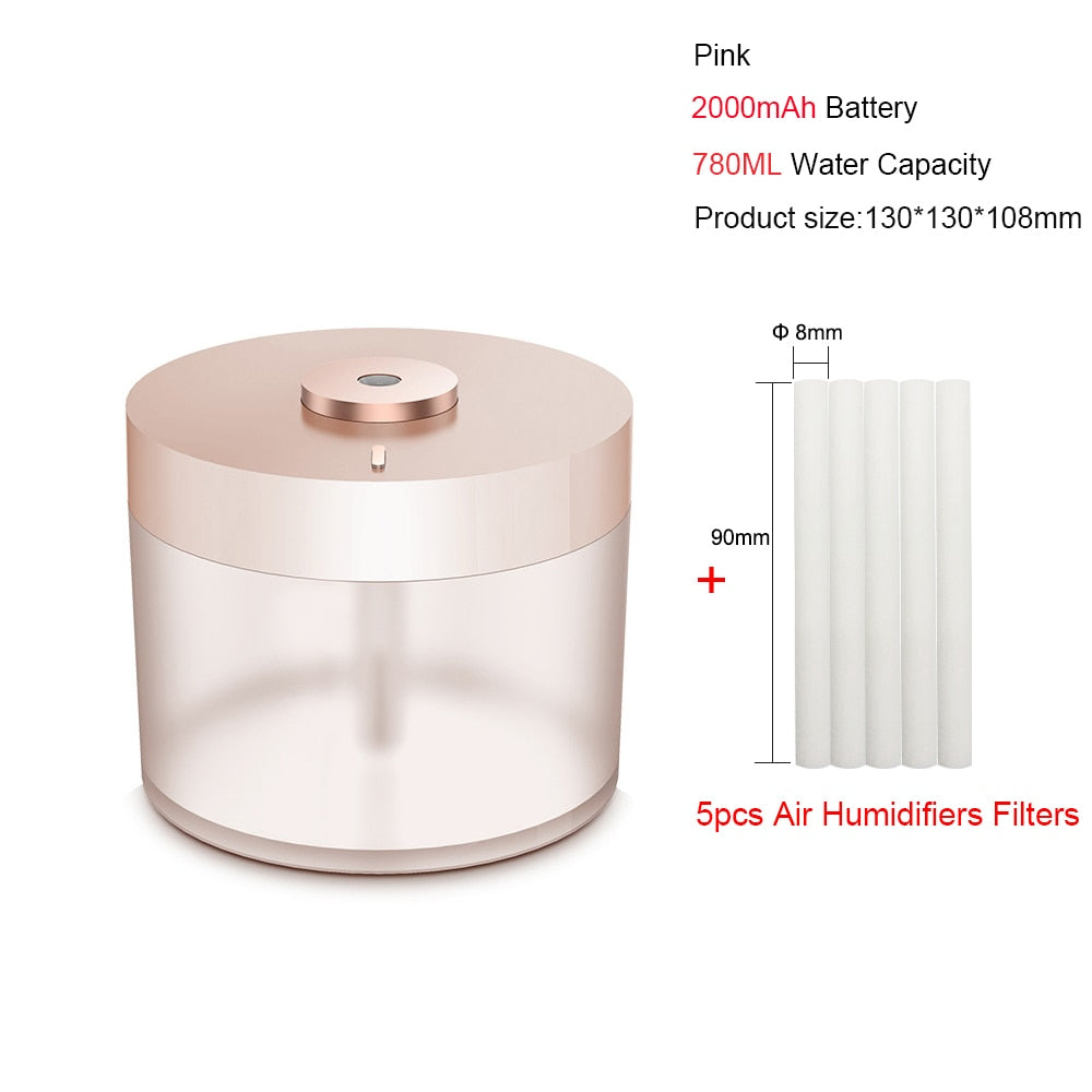 Portable Air Humidifier Wireless 2000mAh USB Rechargeable