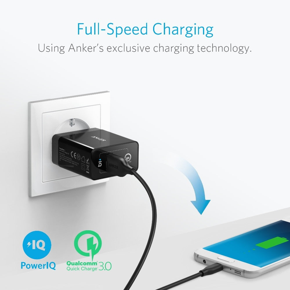 Quick Charge 3.0, Anker 18W USB Wall Charger UK/EU Plug (Quick Charge 2.0 Compatible) PowerPort+ 1 for iPhone iPad LG HTC etc