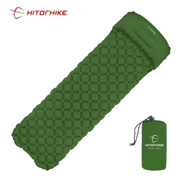 Outdoor Sleeping Pad Inflatable Mattress with Pillow, Travel Mat Folding Bed Ultralight Air Cushion