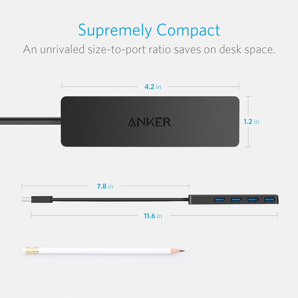 Anker 4-Port USB 3.0 Ultra Slim Data Hub for Macbook, Mac Pro/mini, iMac, Surface Pro, XPS, Notebook PC, USB Flash Drives etc