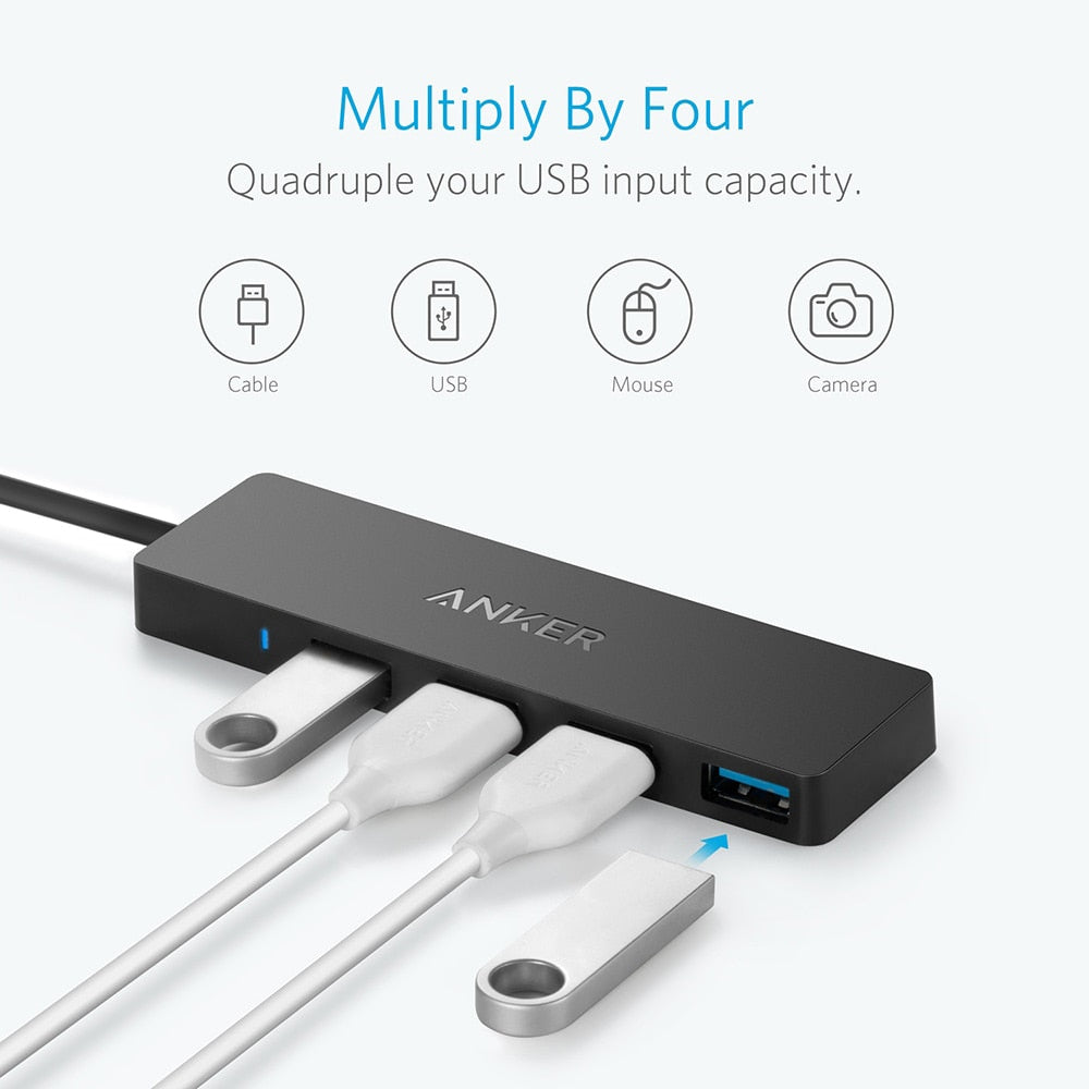 Anker 4-Port USB 3.0 Ultra Slim Data Hub for Macbook, Mac Pro/mini, iMac, Surface Pro, XPS, Notebook PC, USB Flash Drives etc