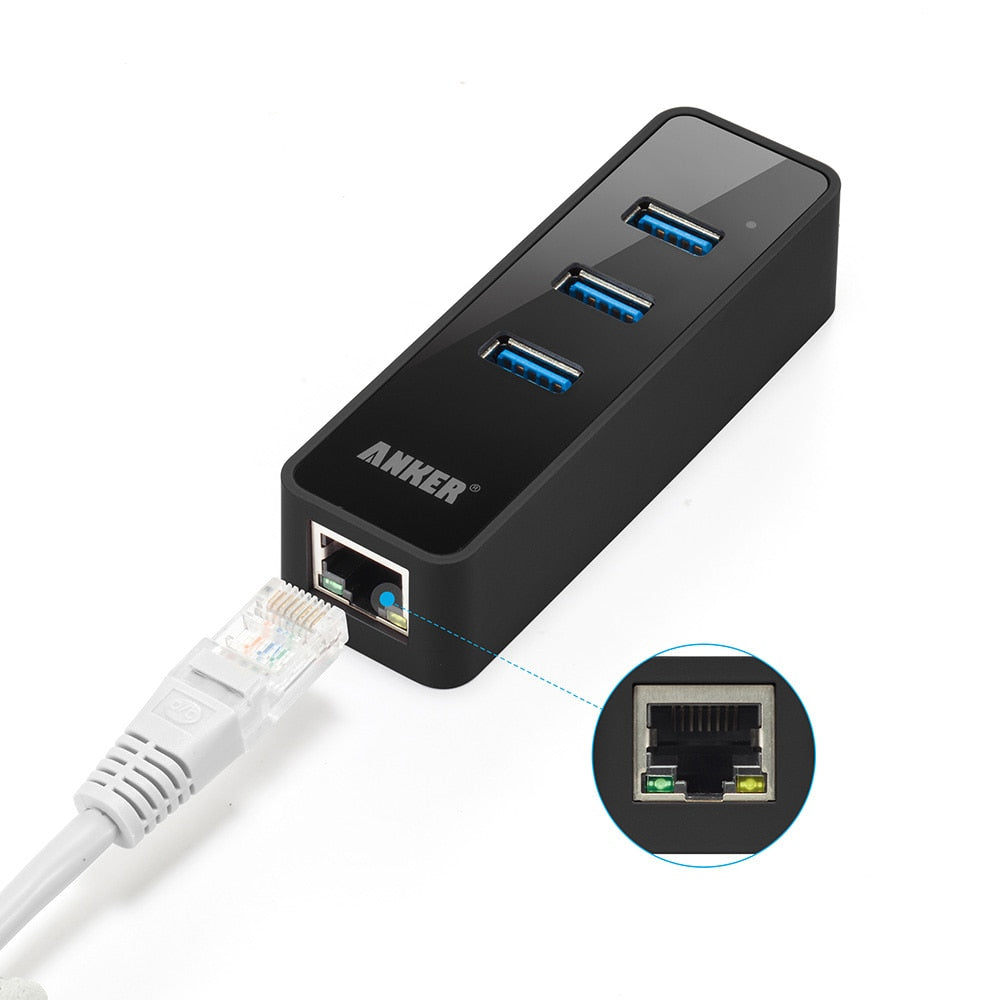 Anker 3-Port USB 3.0 HUB with Gigabit Ethernet Converter,A RJ45 Gigabit Ethernet Port,for Windows XP,Vista,Win7/8,Mac OS etc