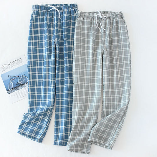 Cotton Gauze Plaid Knitted Sleep Pants