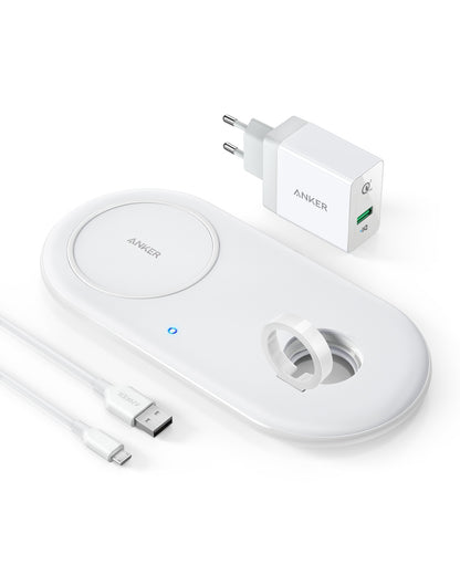Anker Wireless Charging Station, 2 in 1 PowerWave+ Pad with Holder for Apple Watch 5/4/3/2, Wireless Charger for iPhone 11, Pro,