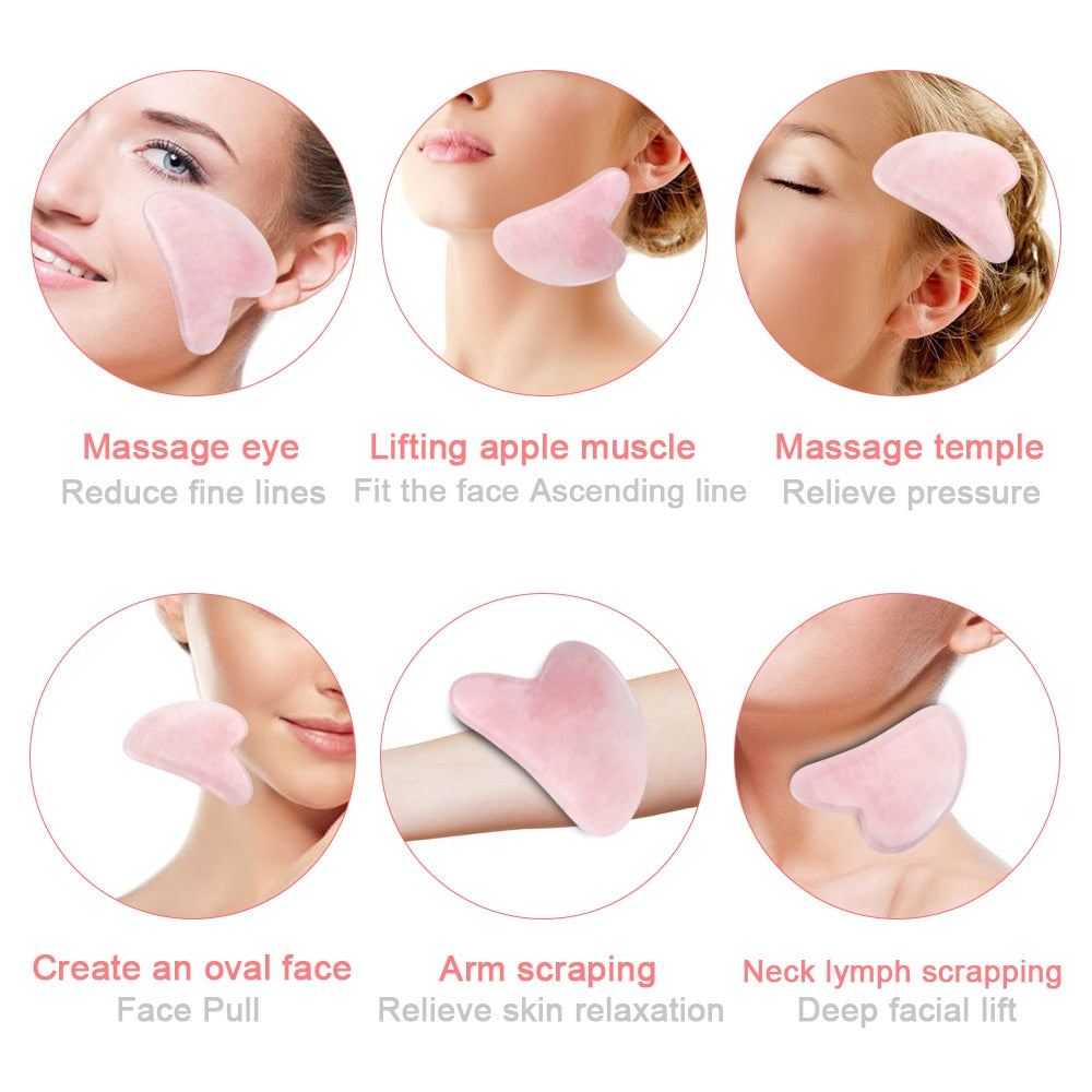 Natural Rose Quartz Jade Guasha Scraper Board Massager for Face and Body