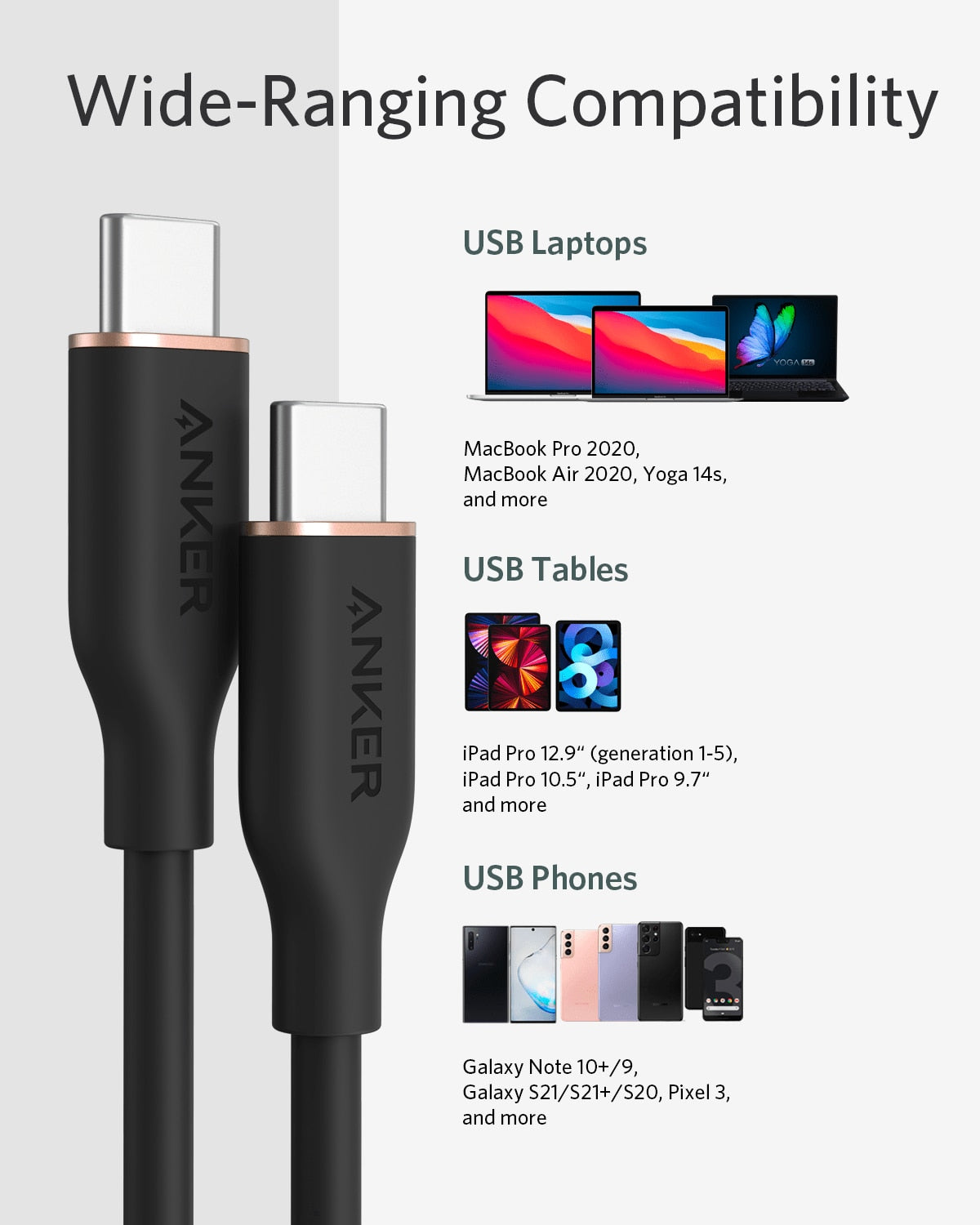 Anker Powerline III Flow, USB C to USB C Cable 100W 3ft, USB 2.0 Type C Charging Cable Fast Charge for MacBook Pro 2020