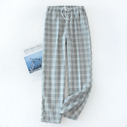 Cotton Gauze Plaid Knitted Sleep Pants