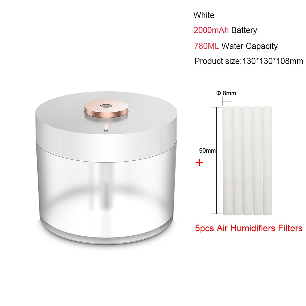 Portable Air Humidifier Wireless 2000mAh USB Rechargeable