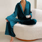 Hiloc Oversized Satin Silk Sleepwear Low Cut Pajamas For Women