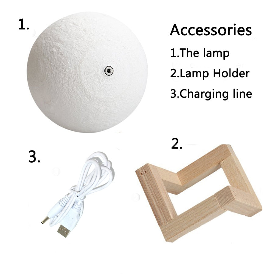 Rechargeable Moon Lamp LED Night Light, Creative Touch Switch Moon Light